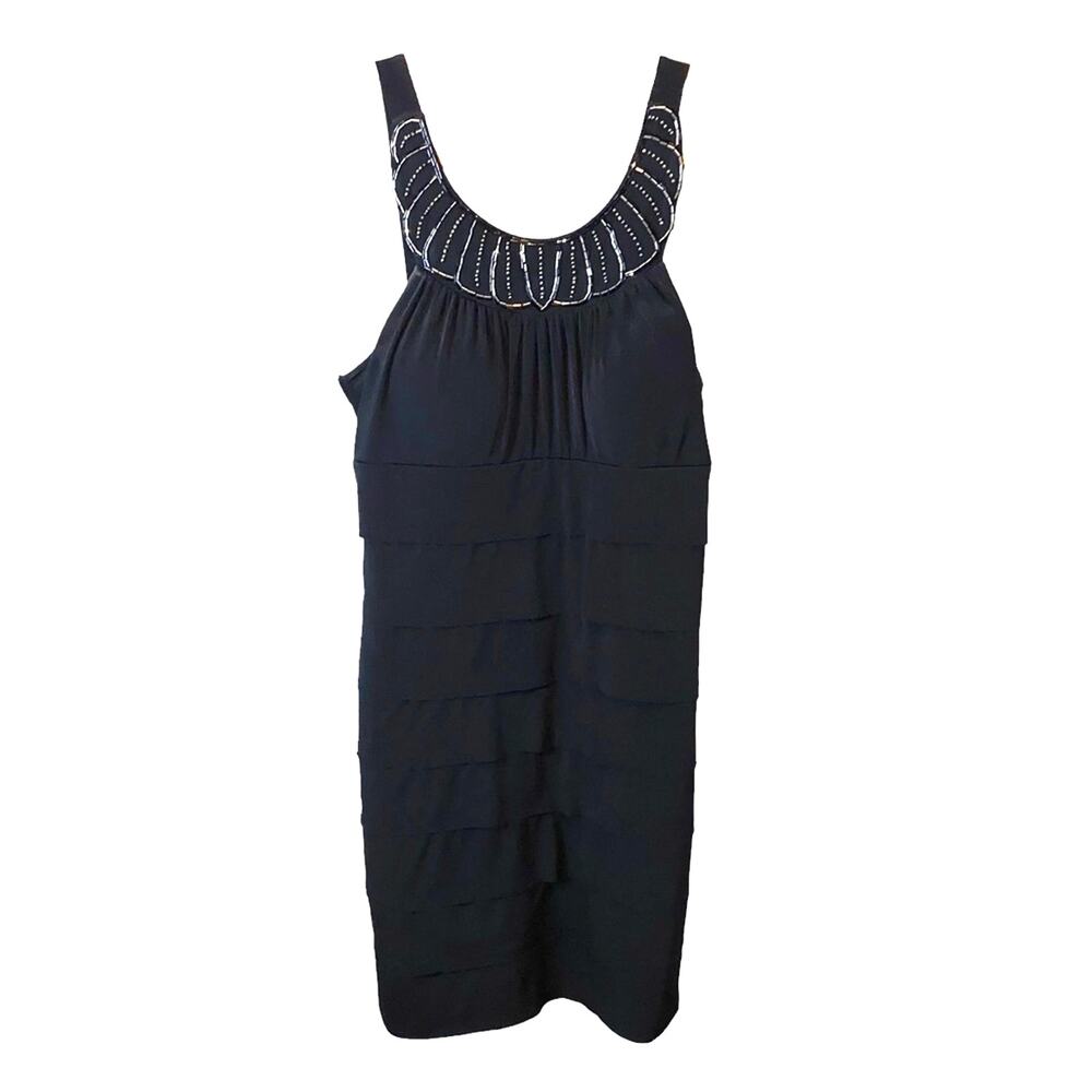 City Triangles Black Dress XL Beaded Neck Sleeveless Tiered Party Cocktail